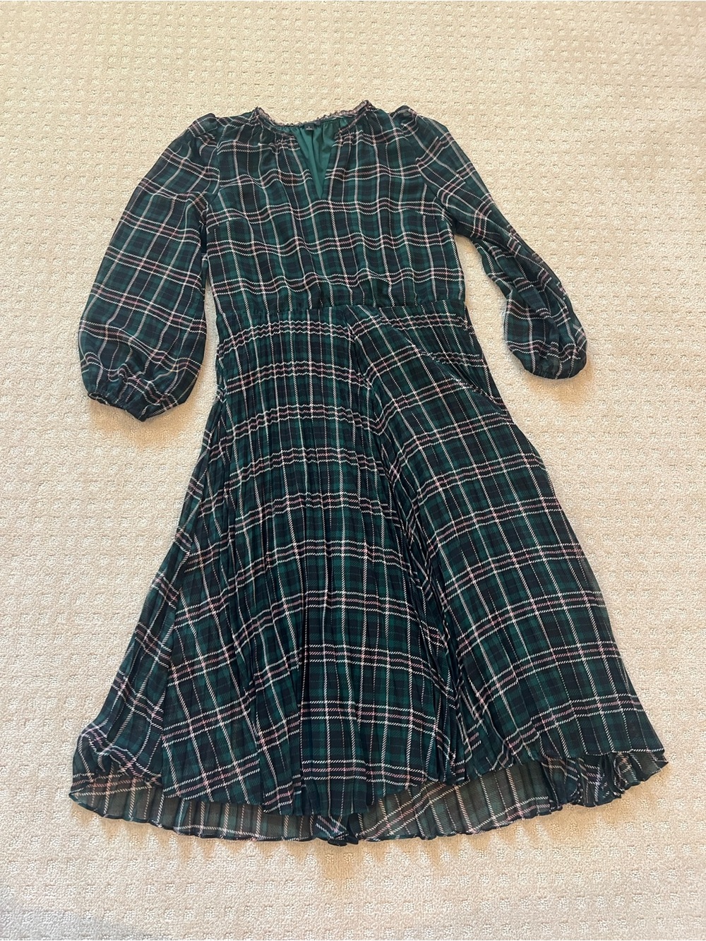 Ann Taylor Green Plaid Midi Dress